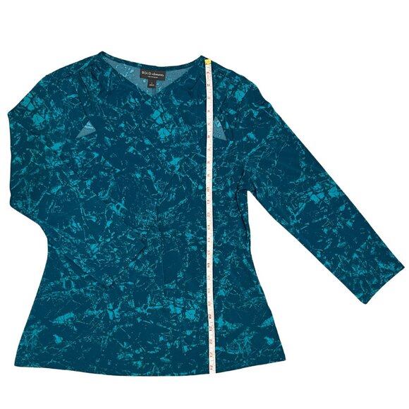 Bold Elements Women's Teal Abstract Print Blouse Size L Workwear Chic Career Top - Picture 6 of 10